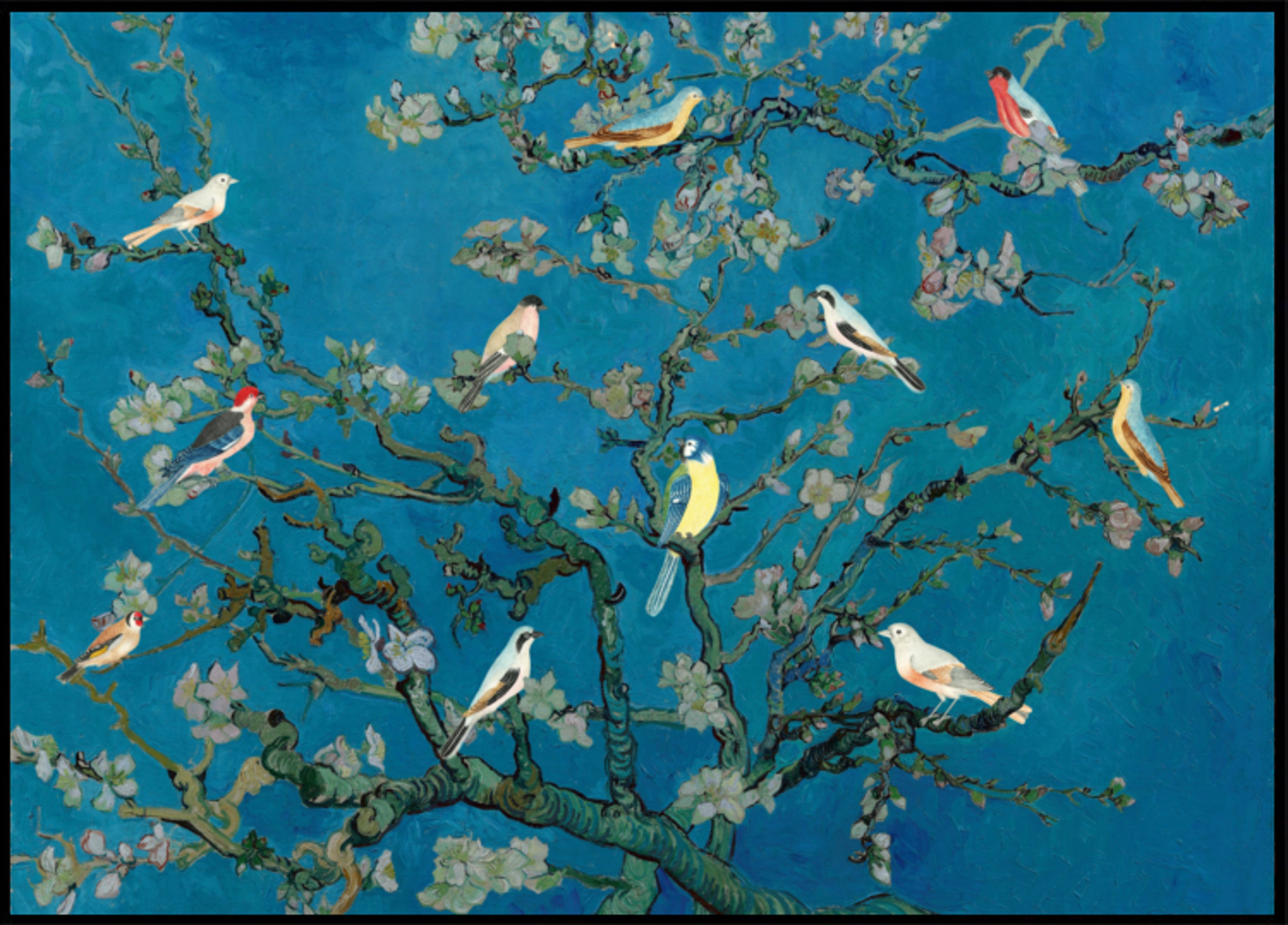 Pájaros entre flores