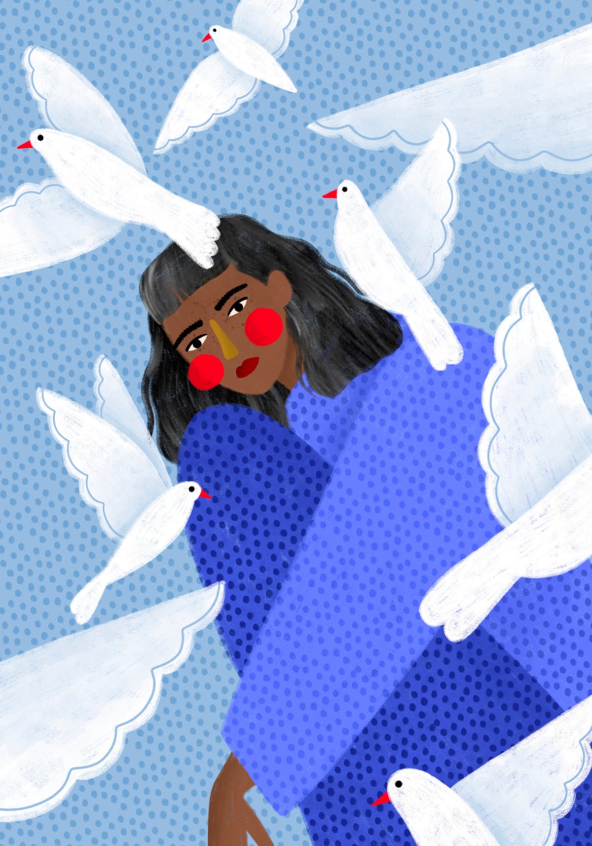 Mujer pacífica y palomas