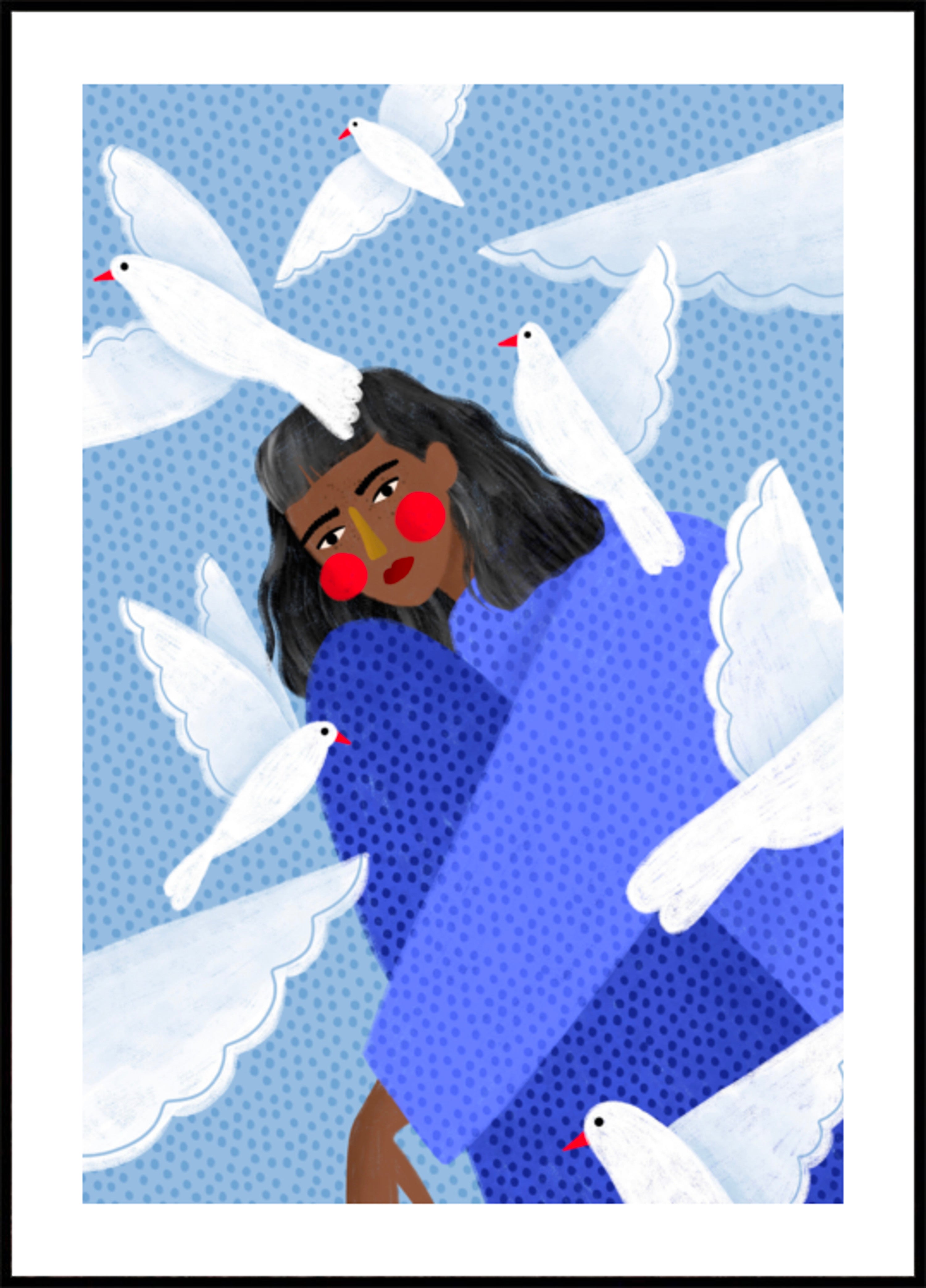 Mujer pacífica y palomas