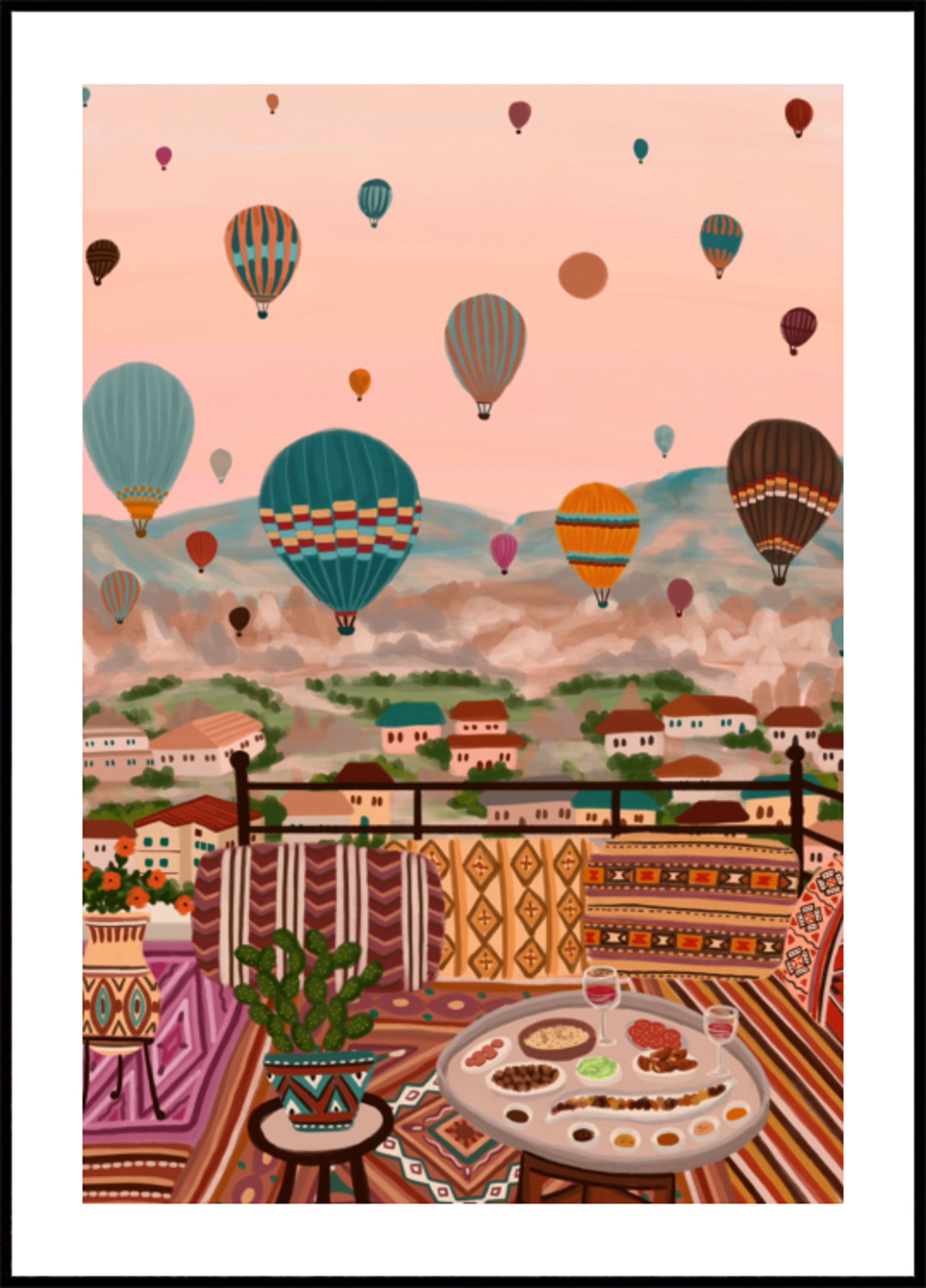 Cena con globos sobre la azotea
