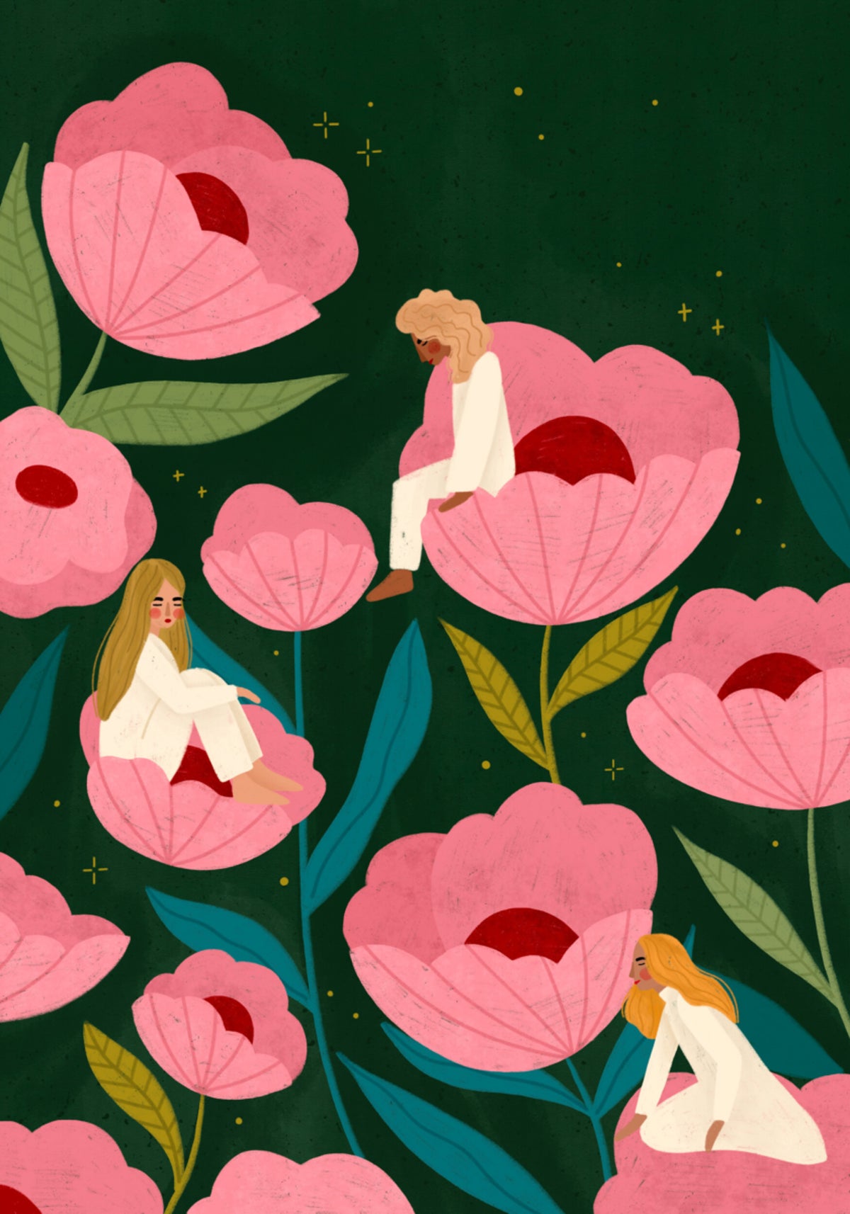 Mujeres tranquilas en flores