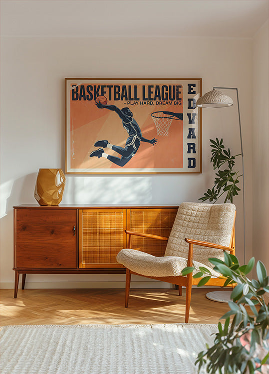 Cartel de juego de baloncesto vintage
