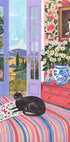 Black Cat on Bed French Doors Garden View (NEW) - Posterbox