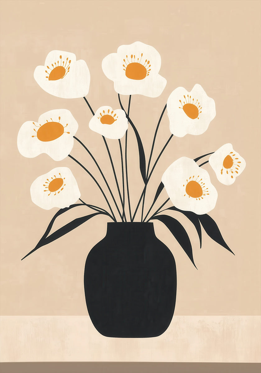 White Flowers in Black Vase (NEW) - Posterbox