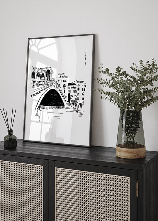 Rialto Bridge, Venice Illustration, Italy City Art Print (NEW) - Posterbox