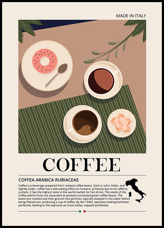 Póster de café hecho en Italia