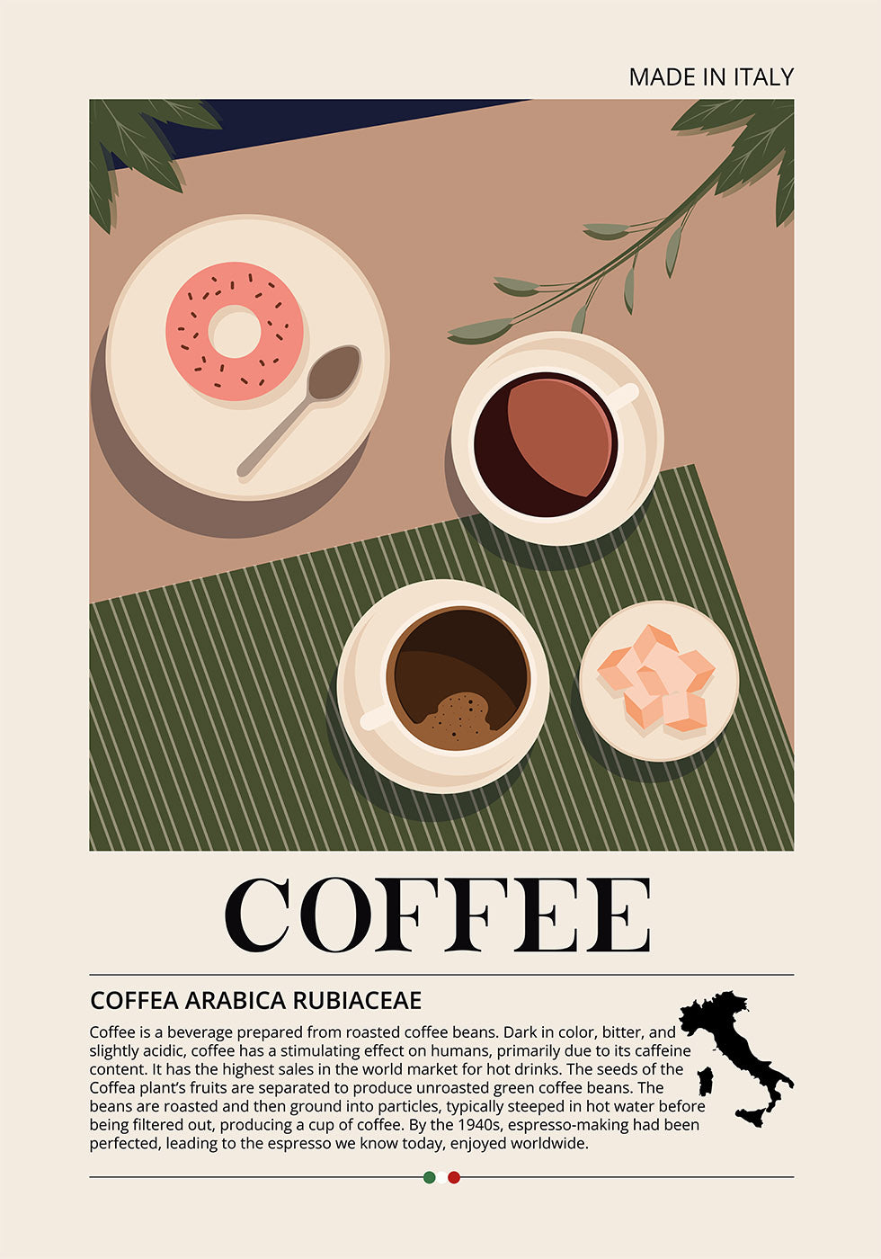 Póster de café hecho en Italia