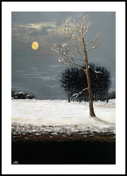 On the Outskirts of a Snowy Evening Forest Painting – Moonlit Winter Landscape Art for Home, Office or Gift Interior Plakat - Posterbox