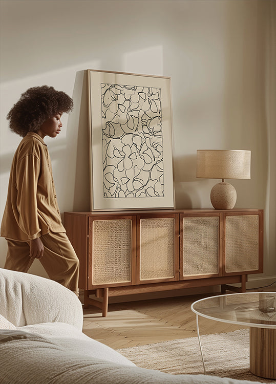 Póster Patrón sin fisuras de flores contorneadas