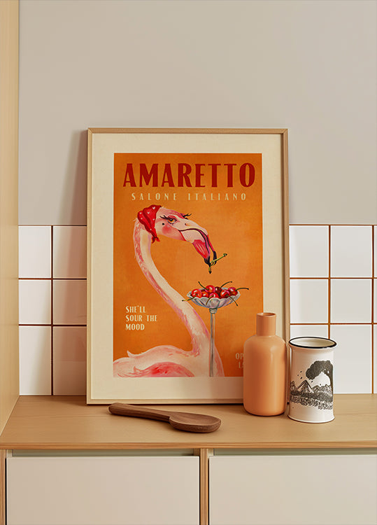 Amaretto Flamingo Art Deco Café italiano Arte de viaje Póster