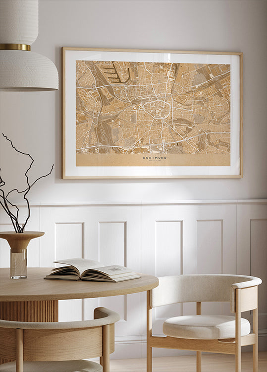 Mapa vintage sepia de Dortmund Alemania (NUEVO)