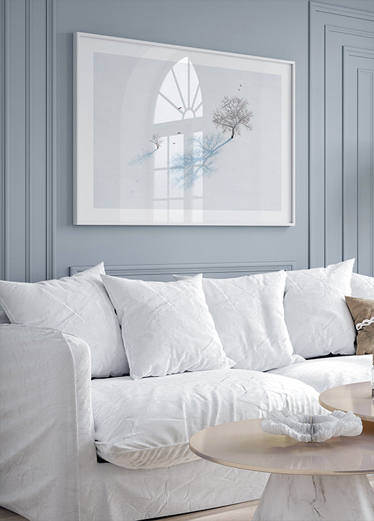 Póster Sombras de árboles y pájaros.