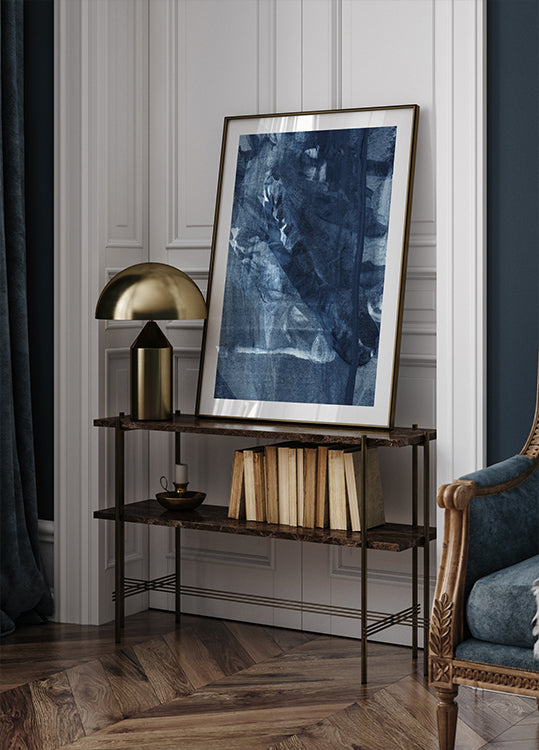 Textura azul que fluye líneas verticales Póster