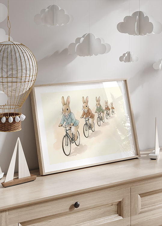 Amigos conejitos en bicicleta Póster