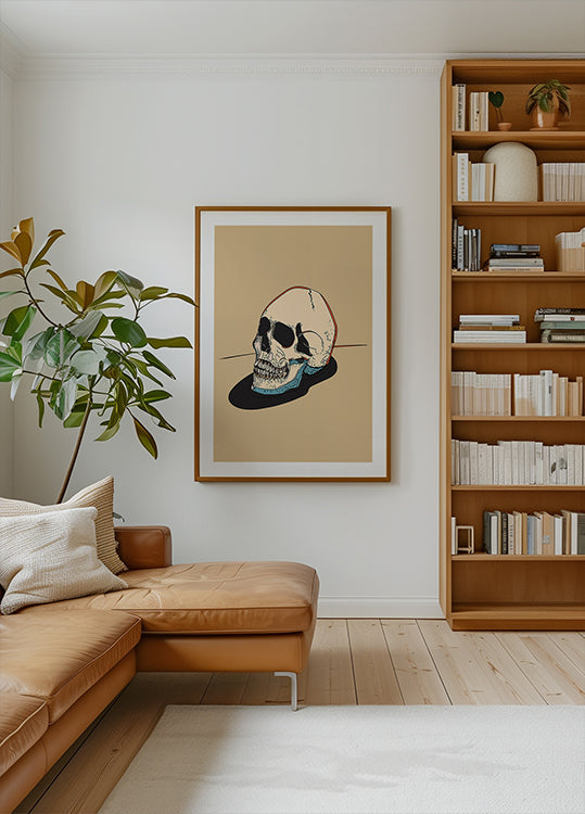 Ilustración de calavera sobre un fondo beige Póster