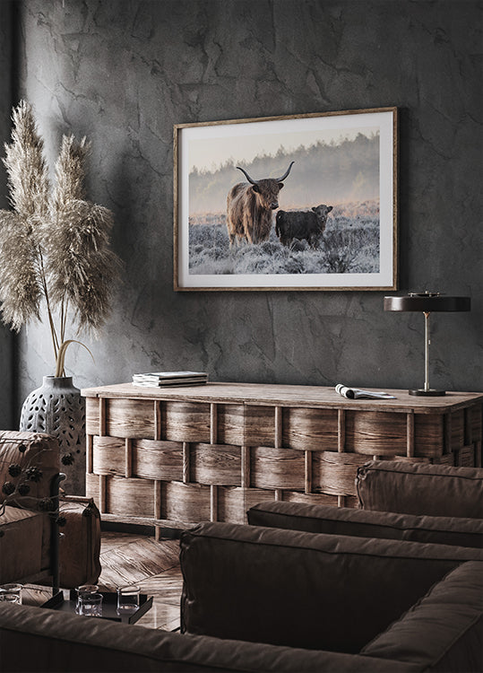 Highlander y becerro Póster