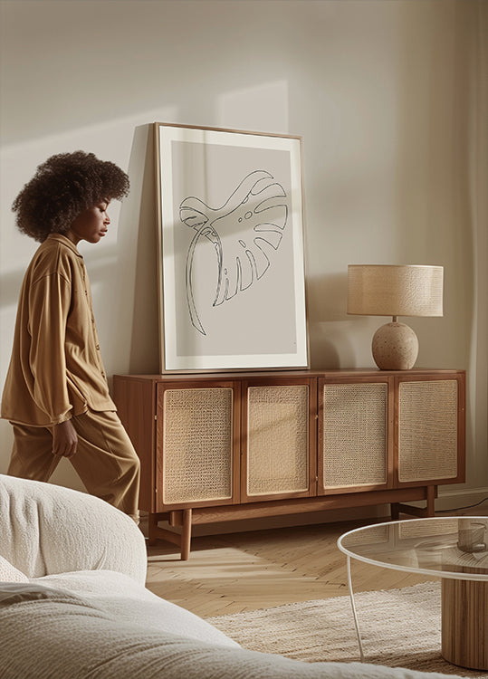 Monstera doblada beige Póster