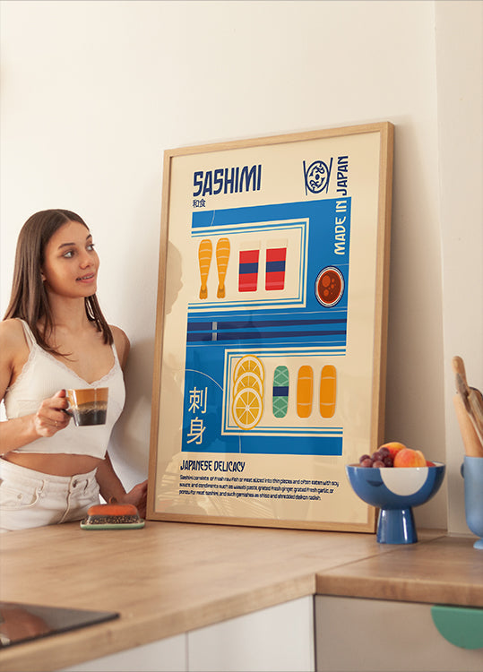 Impresión de comida japonesa sashimi Póster