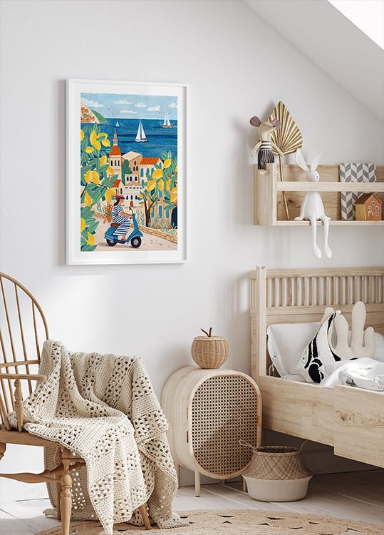 Póster Mujer de viaje en la costa de Amalfi, Italia