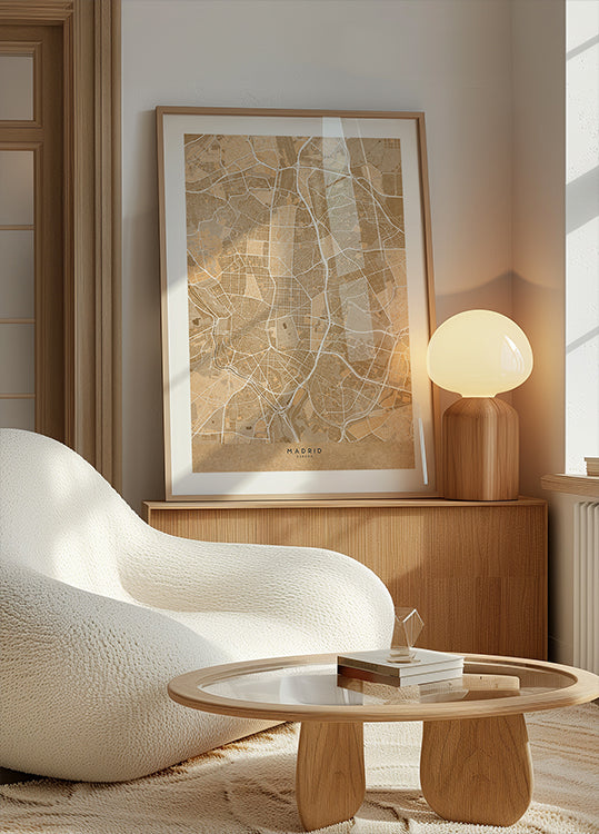 Póster Mapa de Madrid (España) en estilo vintage sepia