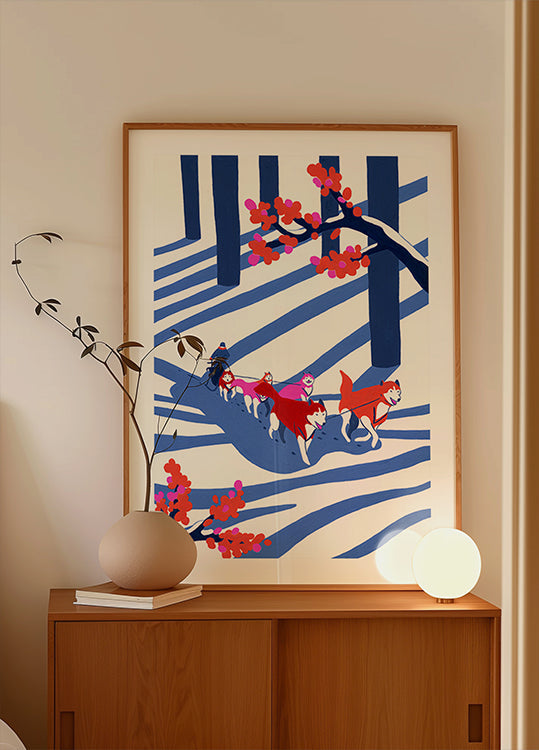 Trineo de perros en la nieve Póster