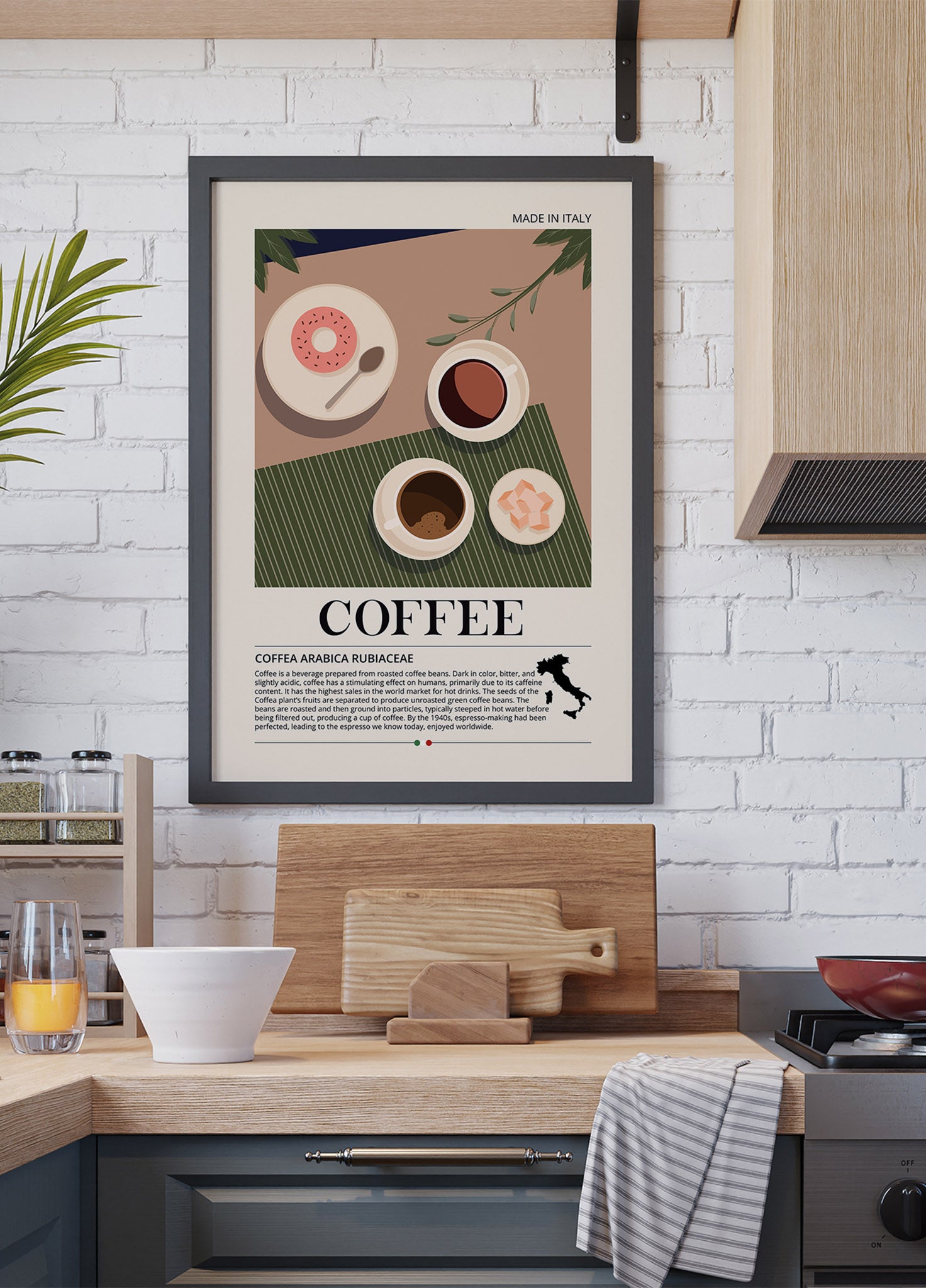 Póster de café hecho en Italia