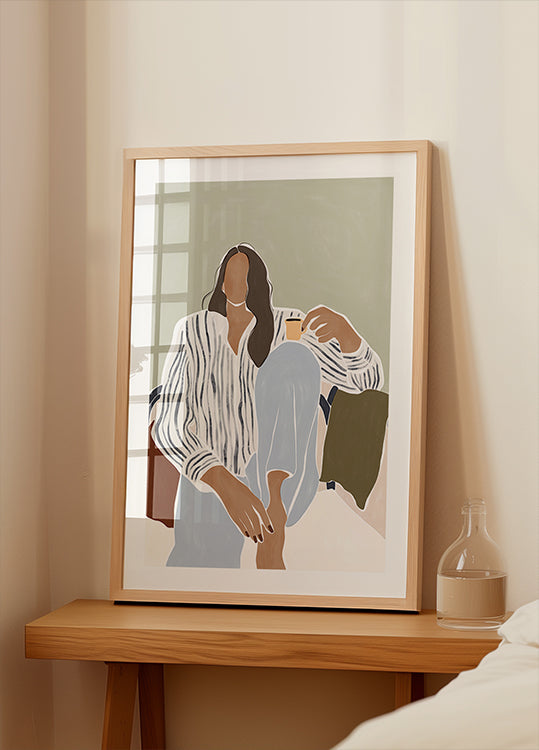 Mujer disfrutando de una taza de espresso Póster