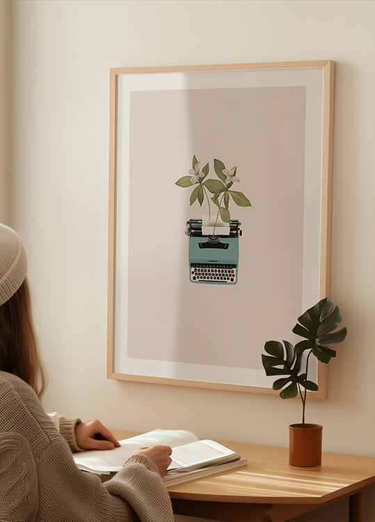 Máquina de escribir botánica Póster