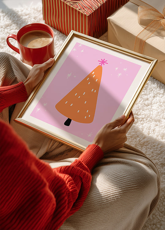 Naranjo con rosa y estrellas Póster