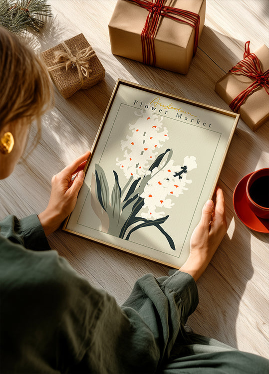 Mercado de flores Jacinto de Amsterdam Póster