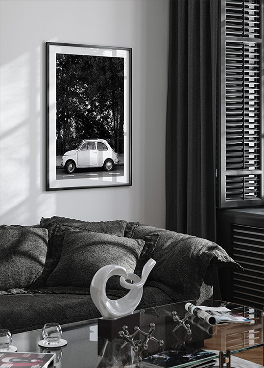Póster Mini coche en blanco y negro
