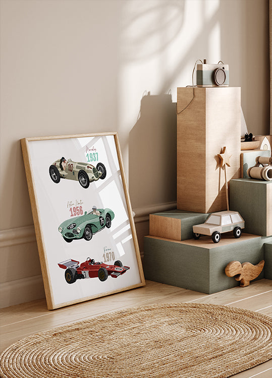 Coches de carreras antiguos Póster