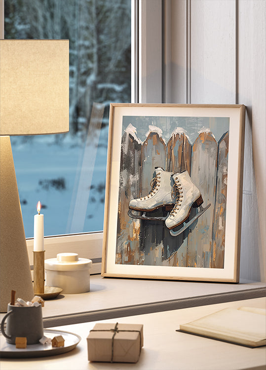 Schlittschuhe am Zaun Póster