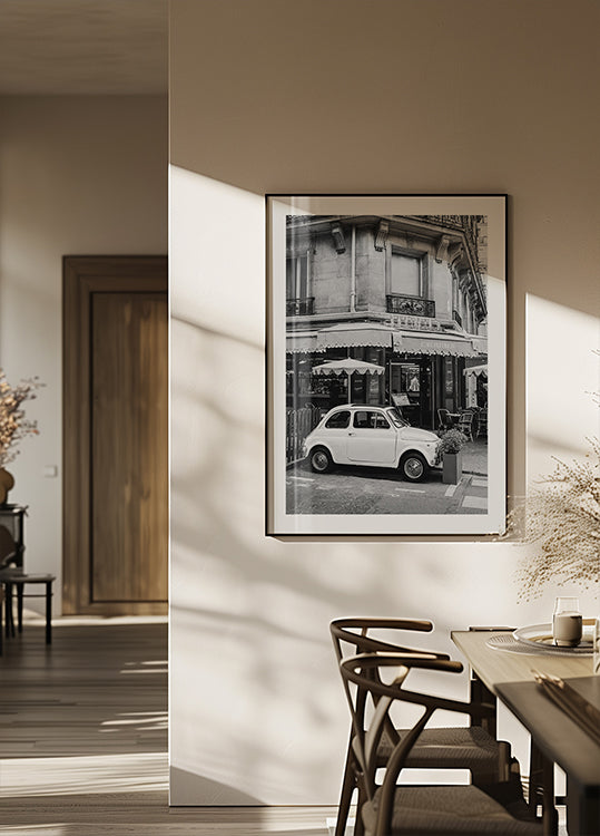 Café parisino y Fiat 500 Póster