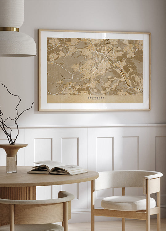 Mapa vintage en sepia del centro de Stuttgart, Alemania (NUEVO)