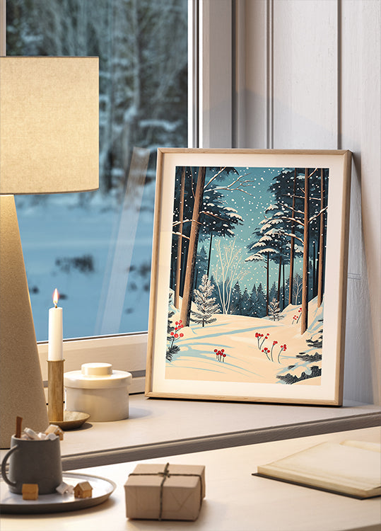 Póster Navidad bosque nevado