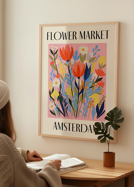 Póster Mercado de flores Amsterdam Países Bajos