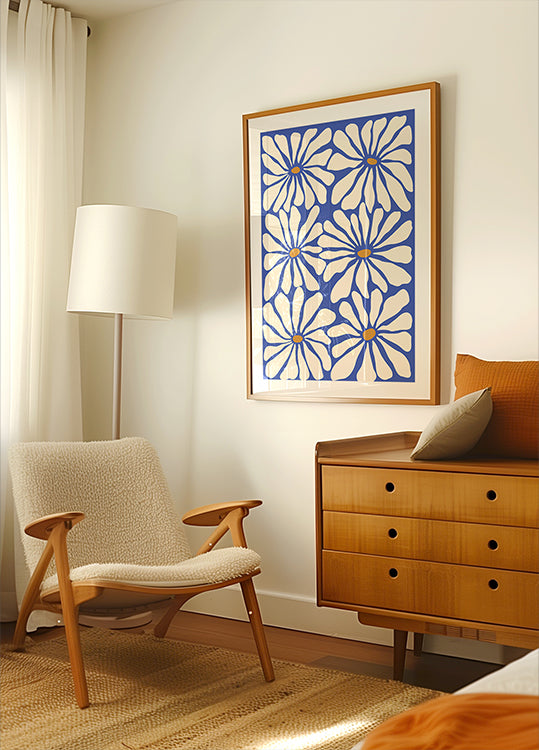 Azul floral soleado Póster