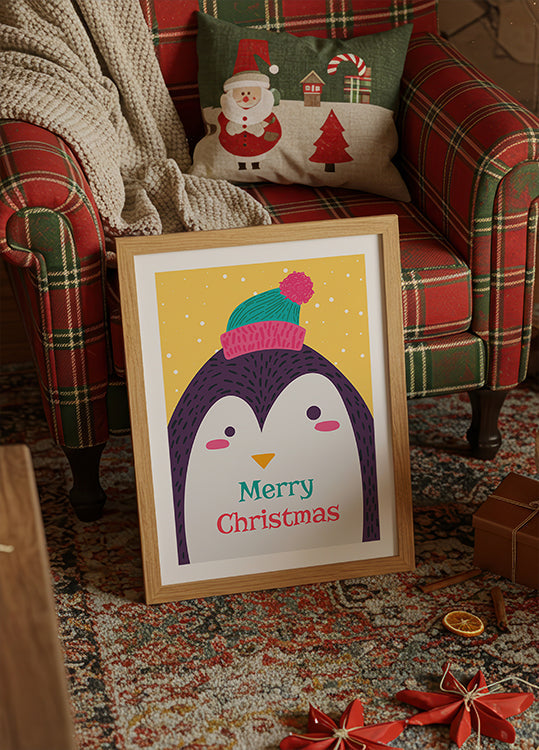 Tarjeta de Navidad con pingüino de Barsrsind Póster