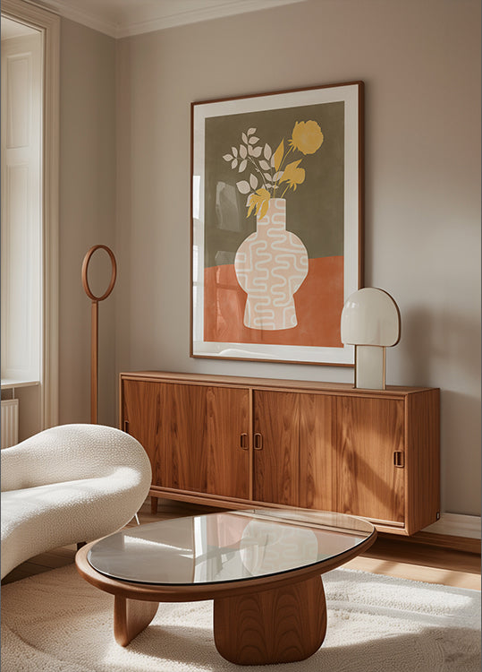 Póster Florero estilizado con patrones blancos