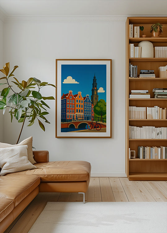 Canal de Ámsterdam y bicicleta Póster