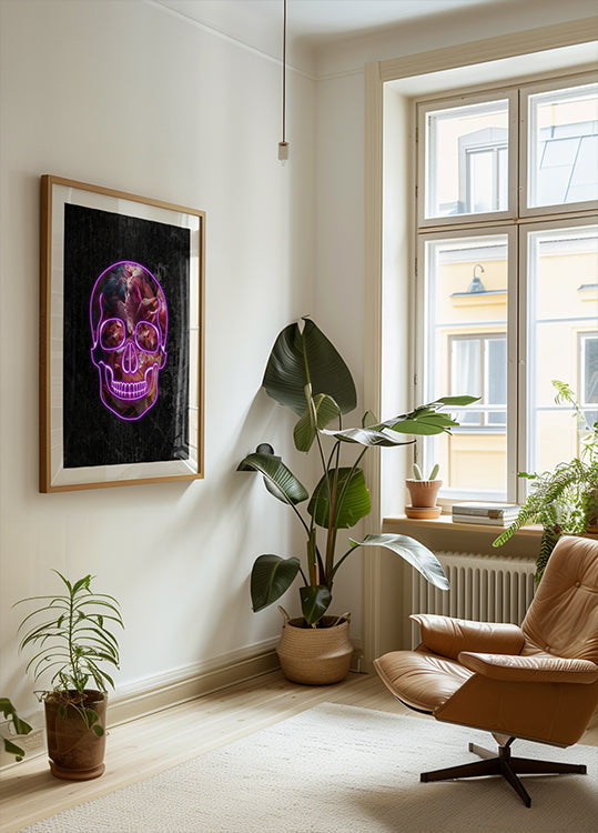 Calavera de neón de Halloween Póster