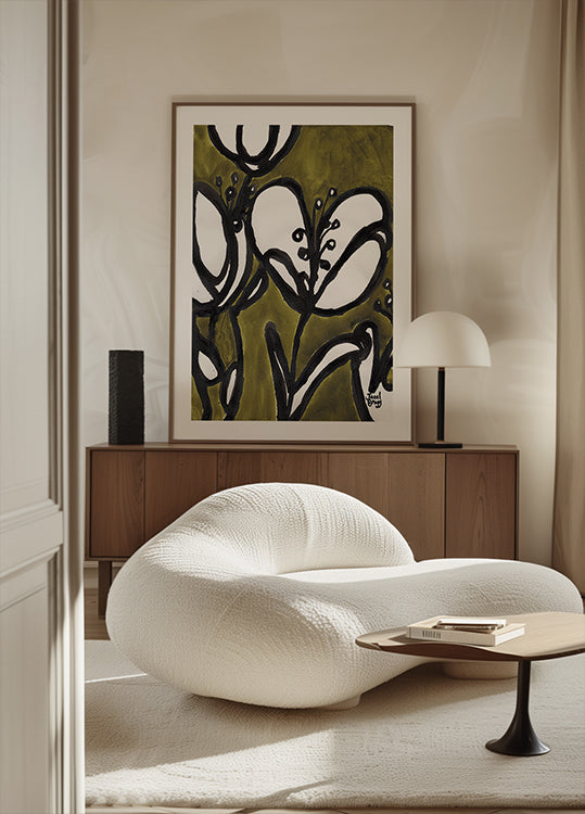 Floral With Tulips In Moss Green Plakat