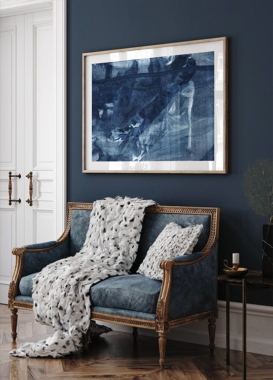 Textura azul que fluye líneas verticales Póster