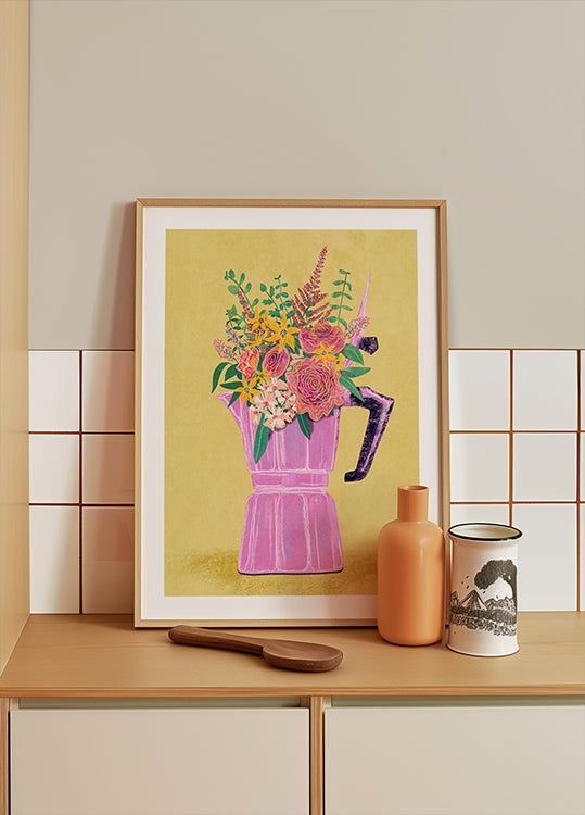 Cafetera espresso con flores