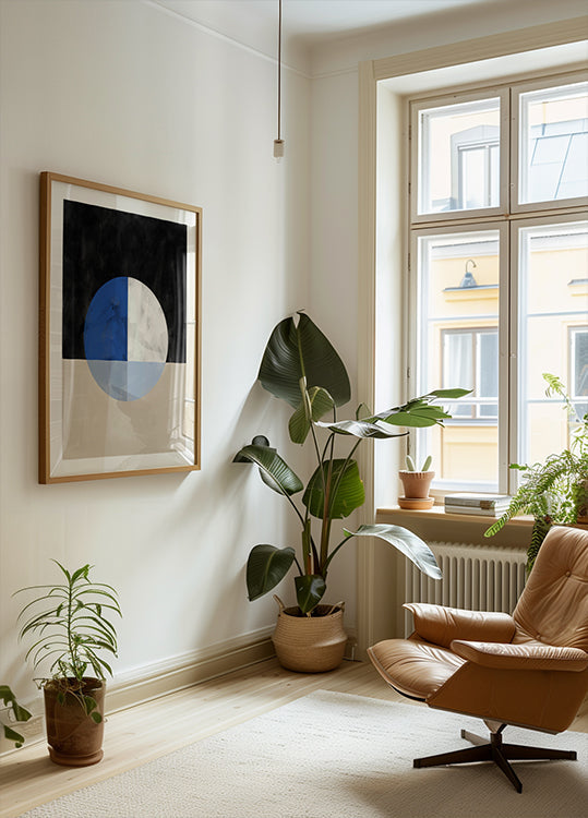 Círculo isectado con cuadrantes azules y blancos Póster