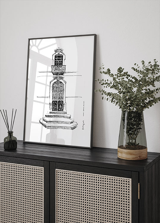 Dibujo de la ciudad de Portales de Portugal Póster