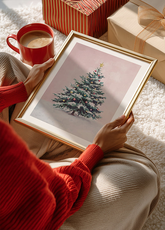Póster Árbol de Navidad cubierto de nieve
