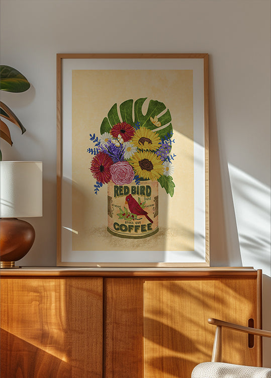 Flores en una lata de café vintage Póster