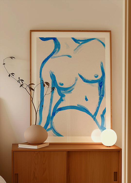 Desnudo De Contorno Azul Póster